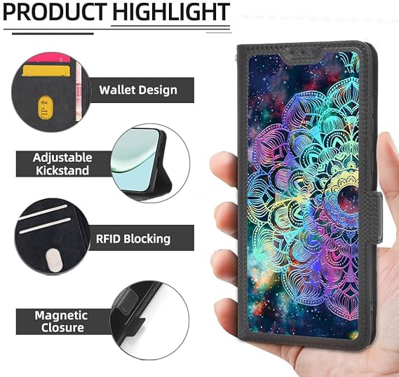Aroepurt Case Compatible for KYOCERA GRATINA Phone Case Flip Cover [with Tempered Glass Screen Protector][RFID Blocking][Colorful Reflect Light] LPT-HTT