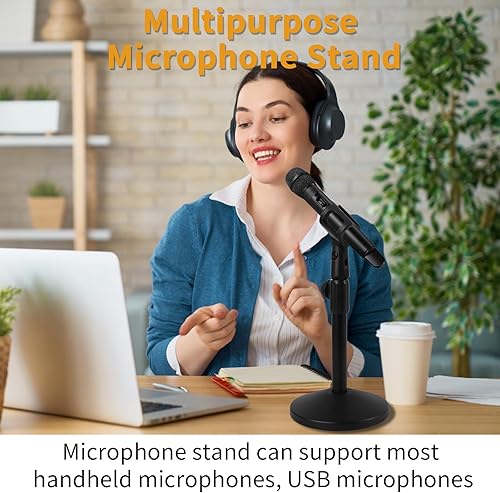 Miniatura 6 de 2 juegos de soporte ajustable para micrófono de escritorio, soporte de micrófono de mesa con tornillo macho de 58 pulgadas a 38 pulgadas hembra,