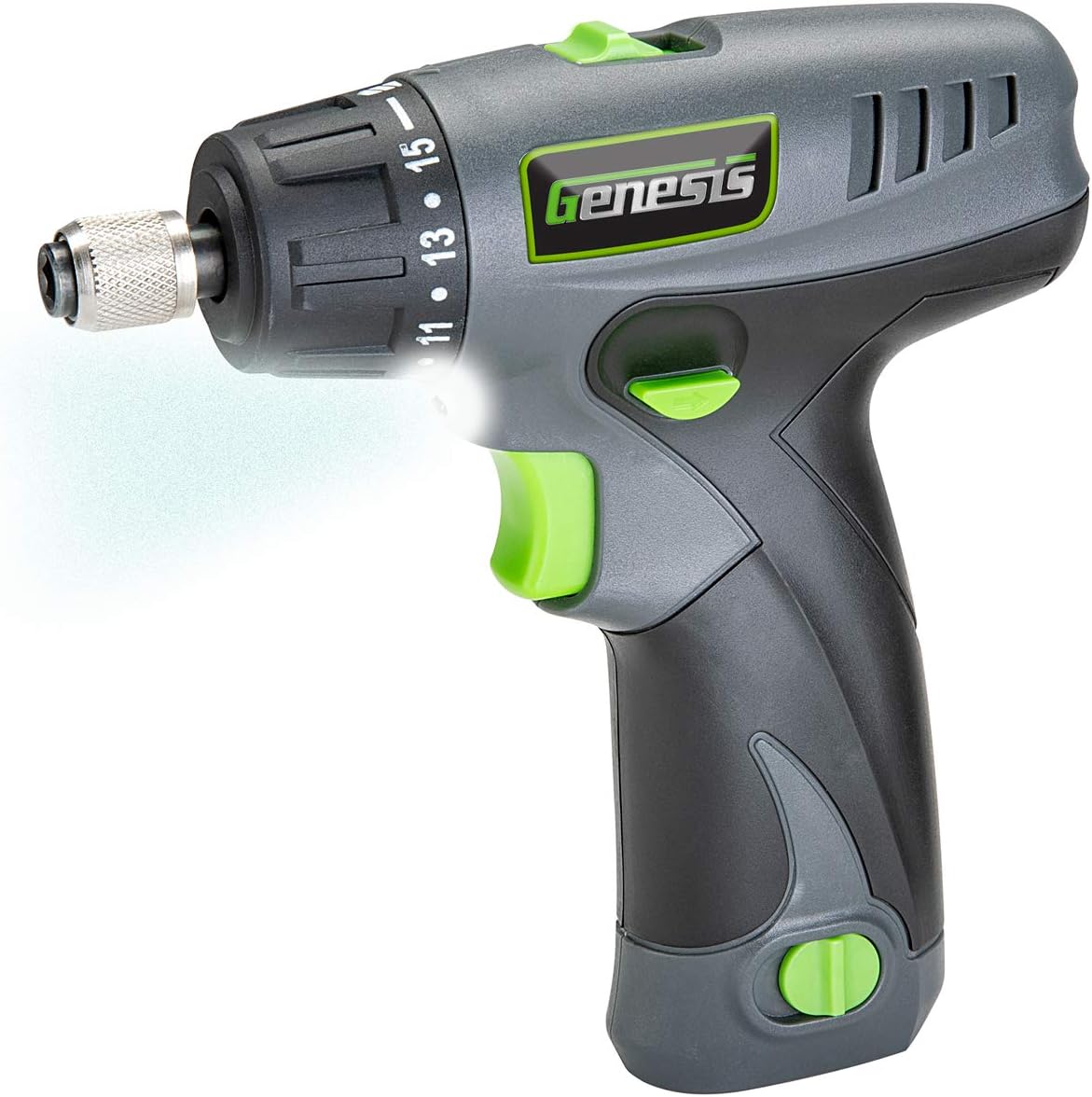 Genesis GLSD08B 8V Lithium-Ion Battery-Powered Quick-Change 2-Speed Cordless Screwdriver with LED Work Light, Battery Pack, Charging Stand, 4 Hex-Shank Drill Bits, and 4 Screwdriver Bits