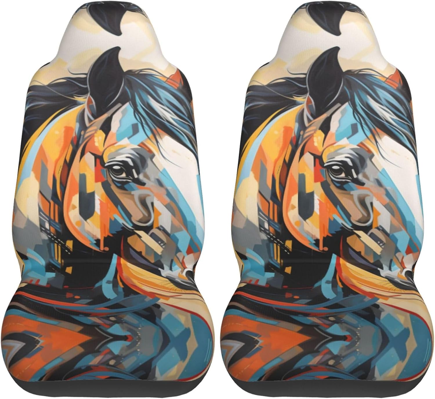Universal Green and Orange Horses Printed car seat Covers are Suitable for Most Seats in Trucks, Vans, and Other Similar Vehicles.