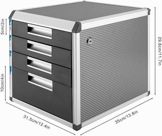 4 Fächer Schubladenbox A4 Metall Schubladenbox Abschließbar mit Beschriftungsfeldern Dokumenten Schublade Organizer