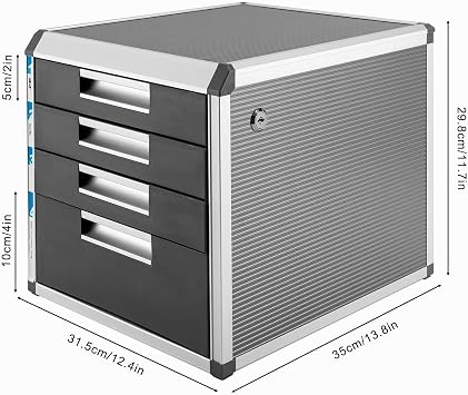 4 Fächer Schubladenbox A4 Metall Schubladenbox Abschließbar mit Beschriftungsfeldern Dokumenten Schublade Organizer