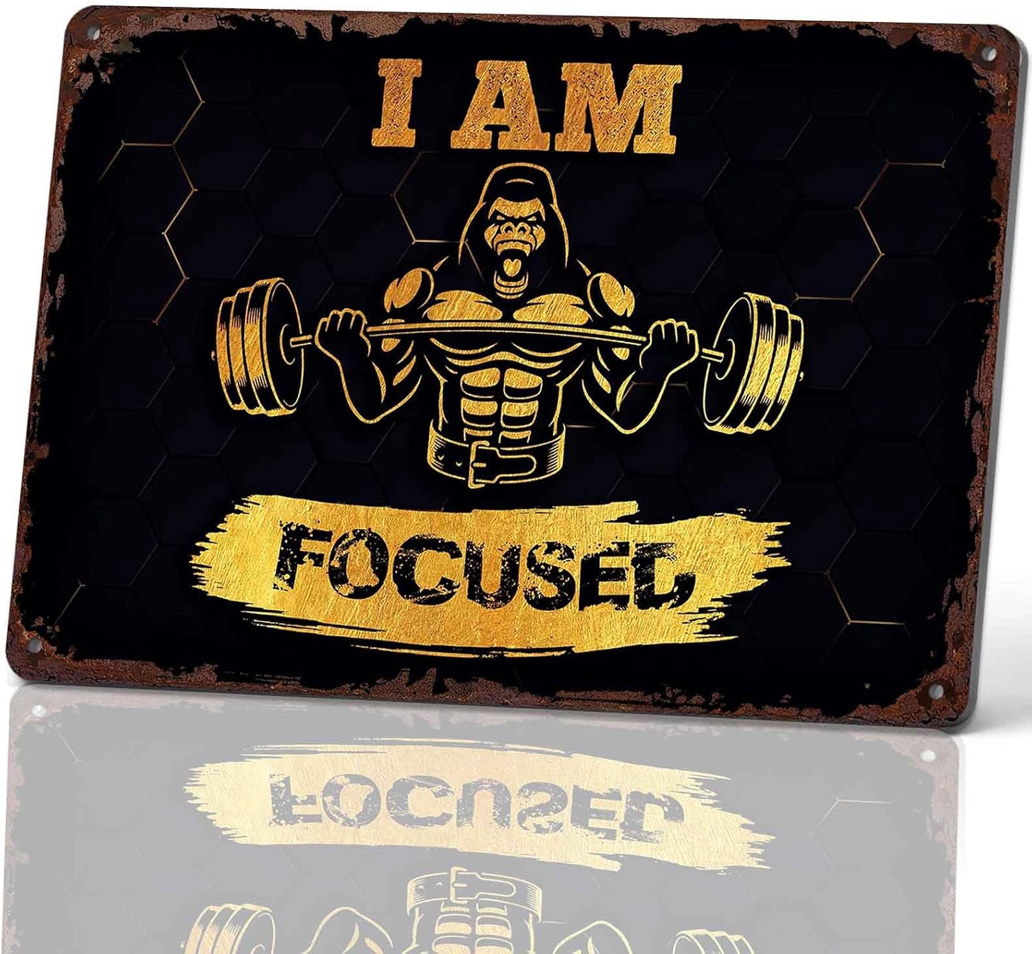Gorilla Lifting Weights Motivational Metal Sign 8 x 12 Inch