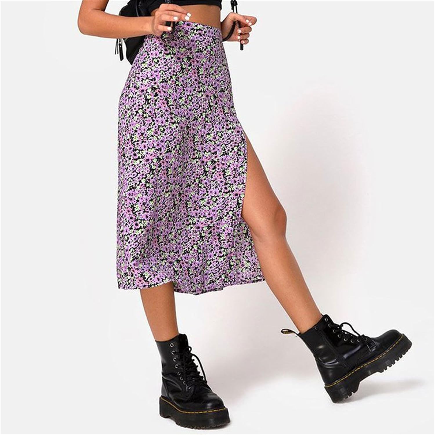Women 2024 Boho Long Skirts Dress Floral Print Elastic Waist Beach Maxi Skirt Casual Side Split Zipper Skirt