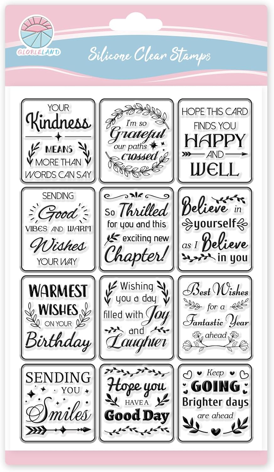 GLOBLELAND Blessings Clear Stamps for Card Making Daily Greetings Silicone Transparent Stamps Blessing Words Silicone Clear Stamp for Crafting DIY Scrapbook Journaling Album Notebook Diary