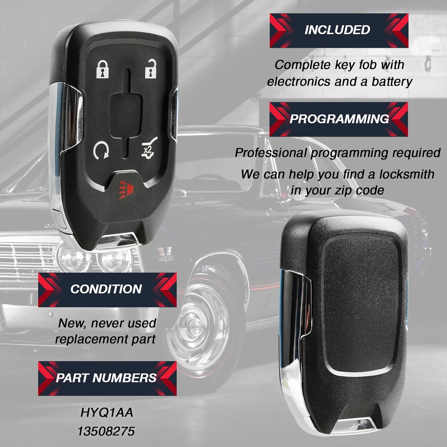 2X USARemote Keyless Entry Remote Car Key Fob Replacement Control for 2017 2018 2019 2020 2021 2022 2023 GMC Acadia Terrain 5-Button Smart Key (HYQ1EA, 13508275)