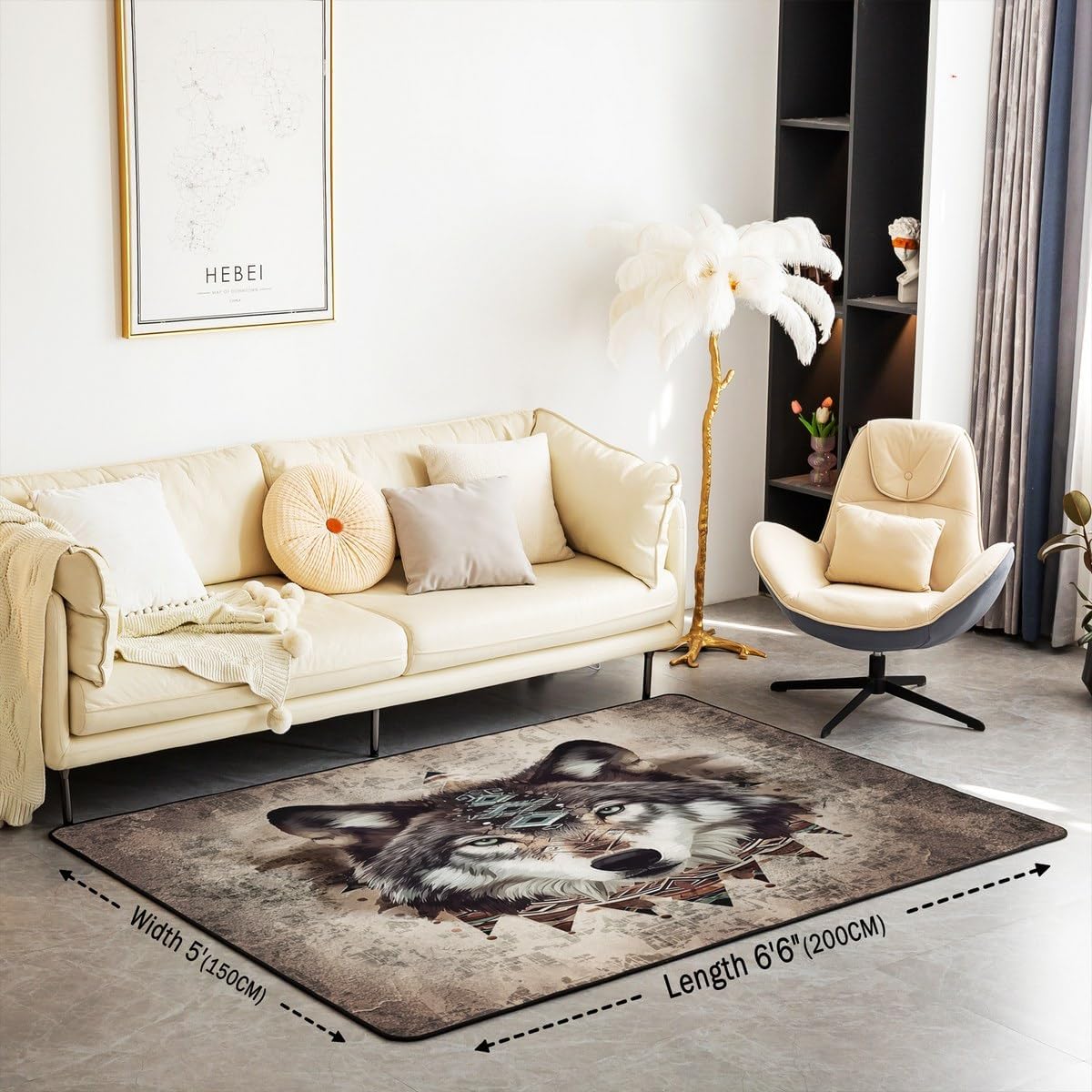 Feelyou Wolf Living Room Rugs Wolves Howling Area Rug for Kids Boys Girls Room Decor Animal Wolves Mountain Moon Wolf Vinatge Decorative Carpet Set 3x5 Sliver Grey Indoor Floor Mat