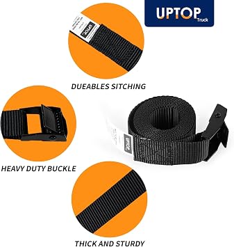 UPTOP 4-Pack Cam Tie Down Straps, Lashing Straps with Cam Buckles, 4.92ft x 1in, 550 LBS Breaking Strength, Adjustable Cam Buckle Straps for Motorcycle, Cargo, Trailers, Luggage & Storage