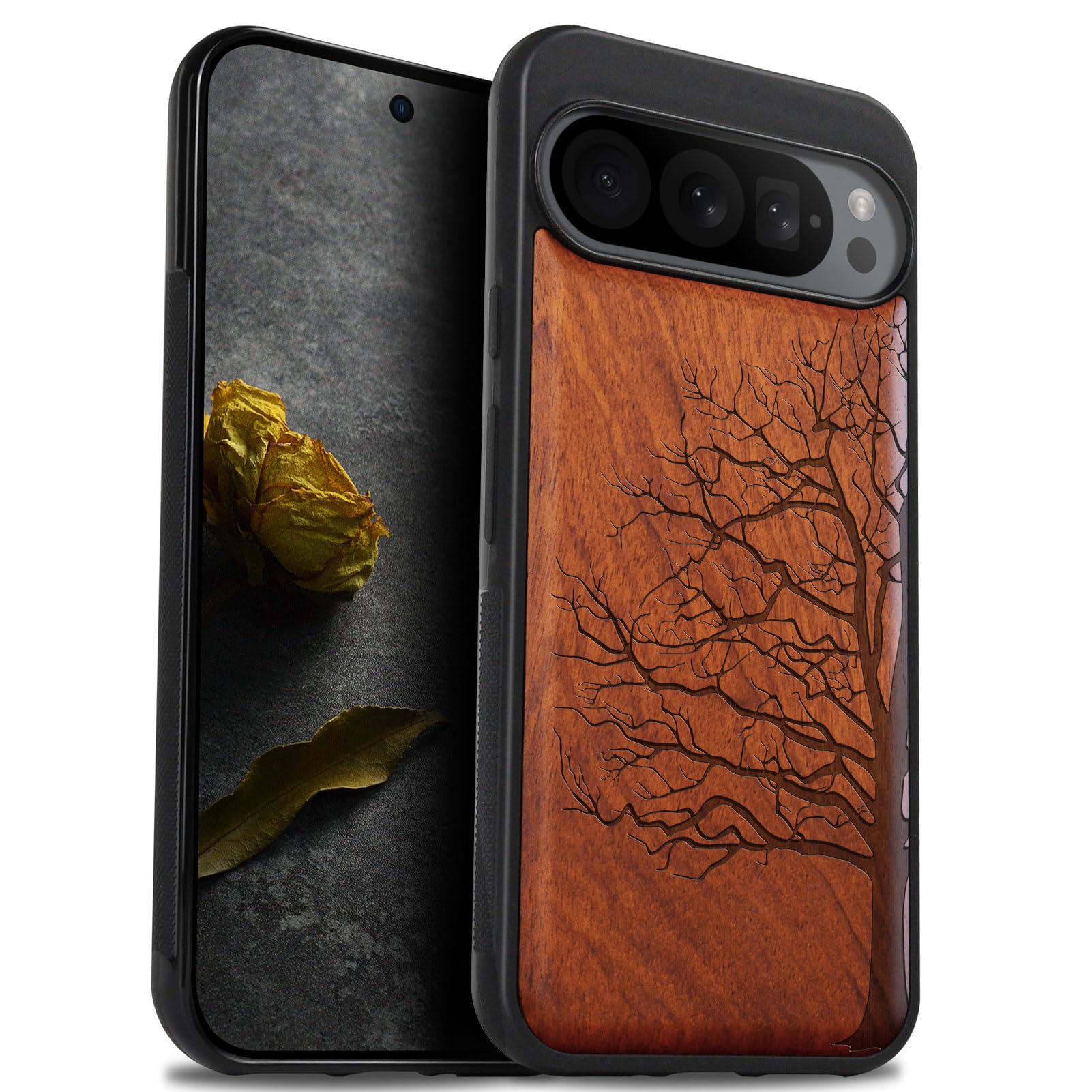 Carveit Wood Case for Pixel 9 Pro XL Case [Natural Wood & Black Soft TPU] Shockproof Protective Unique Wooden Cover Compatible with Google Pixel 9 Pro