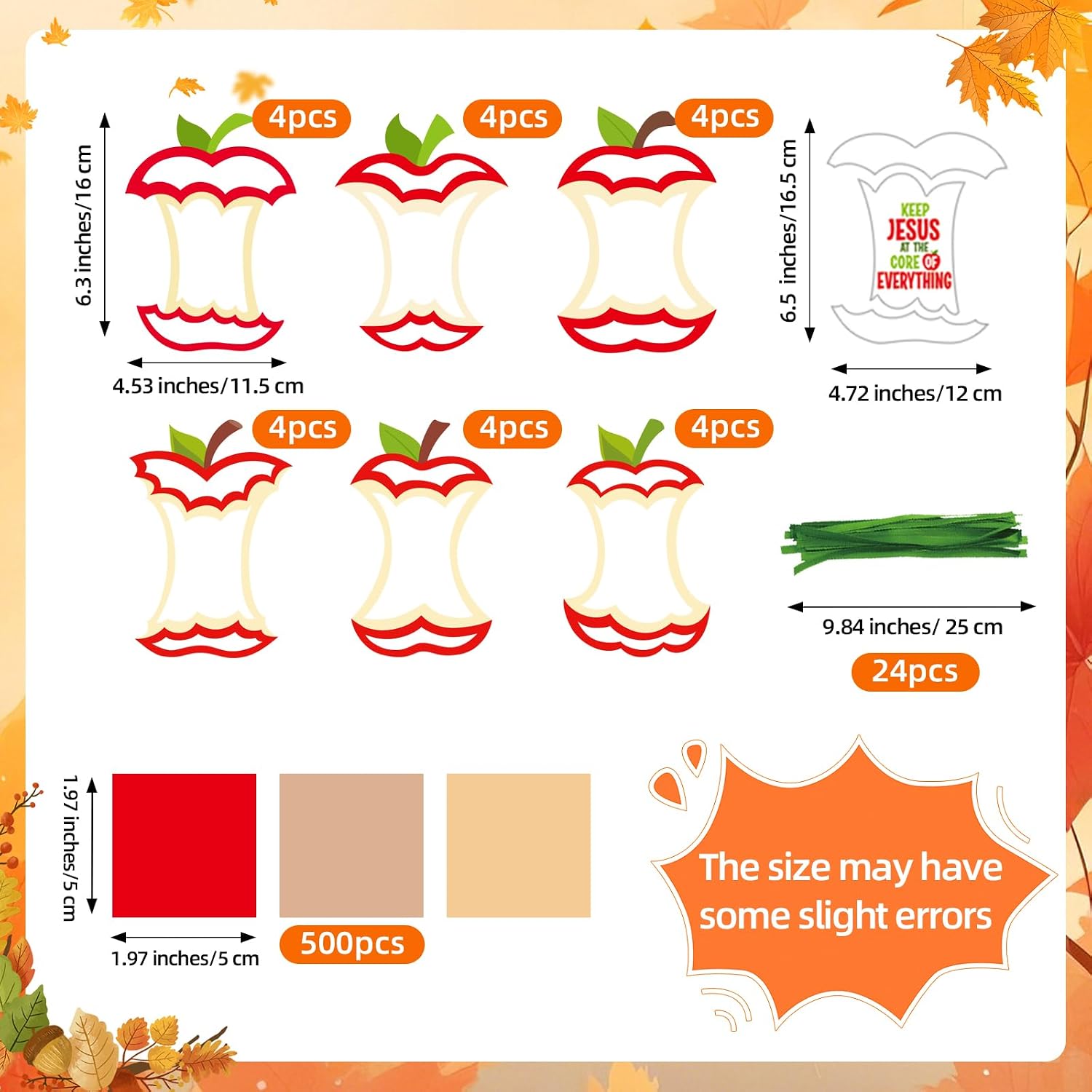 Motipuns 24 Sets Fall Apple Back to School Crafts Jesus at The Core Fall Crafts Apple Art Kits Tissue Paper Sign Decoration for Autumn Party Home Decorations Sunday School Activities