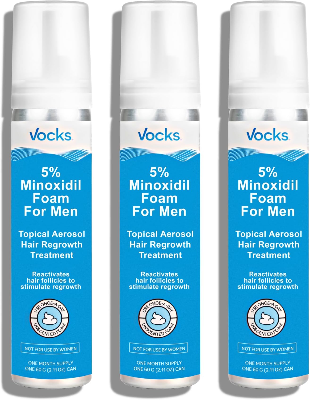 Vocks 5% Minoxidil Foam for Men - Extra Strength Clinically Proven - Unscented Hair Regrowth Treatment - Dermatologist recommended - Anti Hair Loss and Promotes Thicker Fuller Hair - 3 month supply