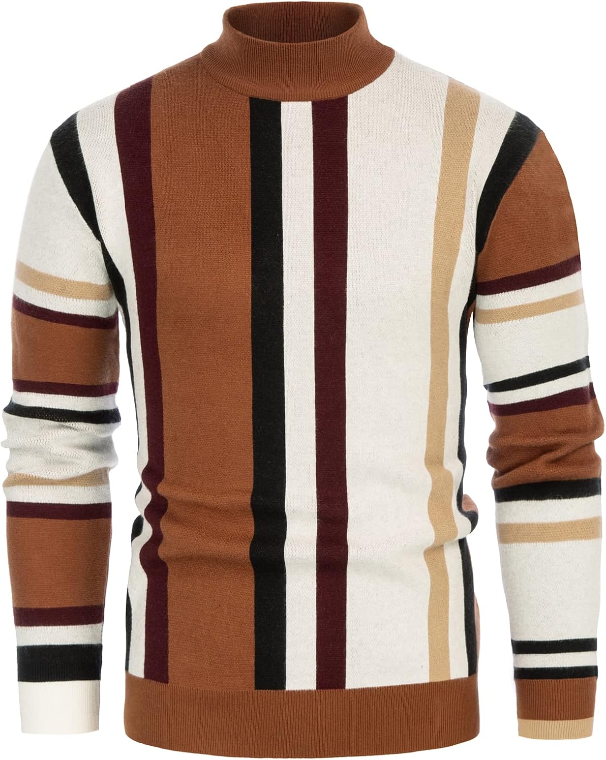 GRACE KARIN Mens Sweater Turtleneck Striped Pullover Fashion Christmas Sweater
