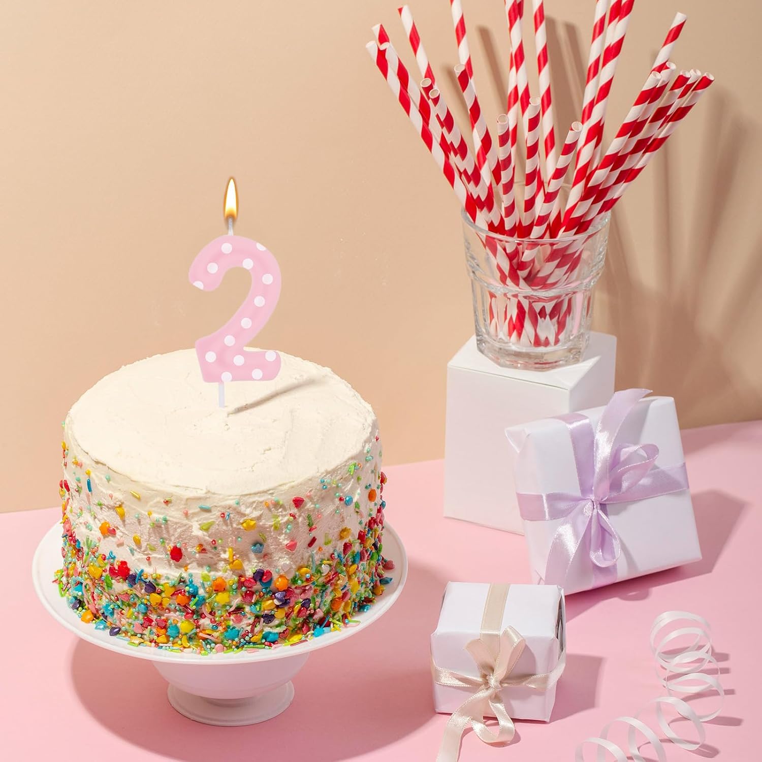 Pink Birthday Candles for Girls, Pink Mouse Cake Topper Decorations, Oh Twodles Birthday Party Supplies, Mini Mouse Cupcake Decor, Cartoon-Themed Items (Number 2)