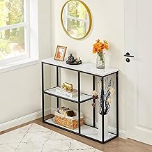 طاولة كونسول ووهومو 30 سم مدخل ضيق لغرفة المعيشة 80 سم طاولة كنبة صناعية عصرية مع ارفف تخزين من 3 طبقات من رياض جروب - رخام ابيض