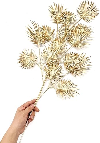 Miniatura 2 de Plantas artificiales doradas, palmera tropical falsa, imitación de hojas de tortuga, abanico de hojas de Monstera doradas, planta para el hogar,