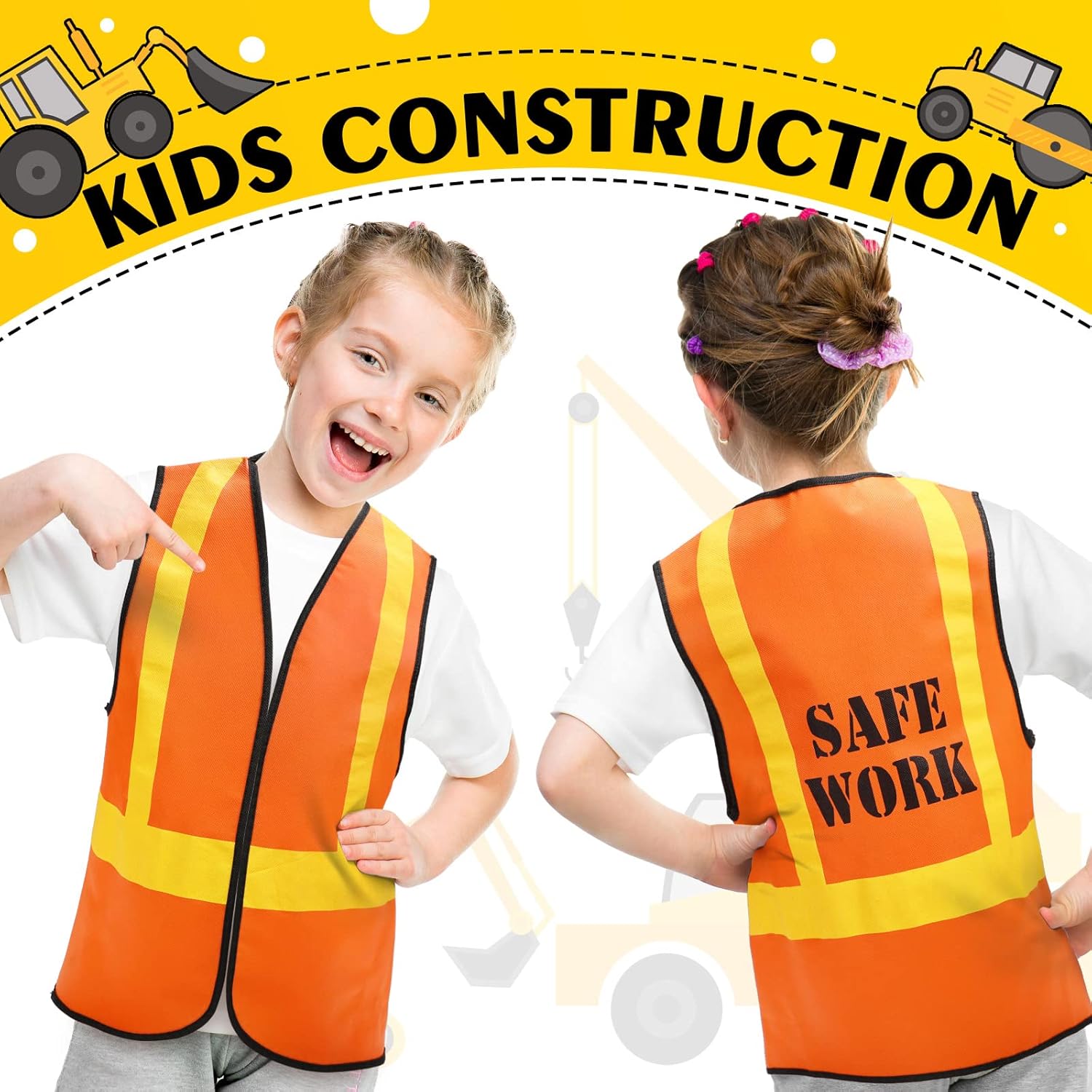 Bokon 12 Pcs Kids Construction Vests, Construction Party Supplies Toddler Worker Costume, Ages for 3-8 - Image 6