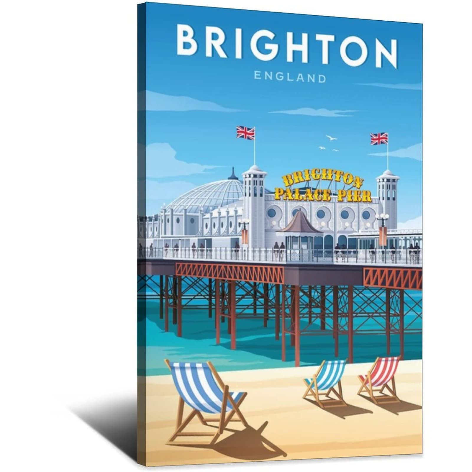 WOTDKG Metal Tin Sign England Brighton Brighton Pier Vintage Travel Tin Sign Rustic Decor Cave Coffee Shop Bar Bedroom Home Wall Decor Tin Sign 14x20CM