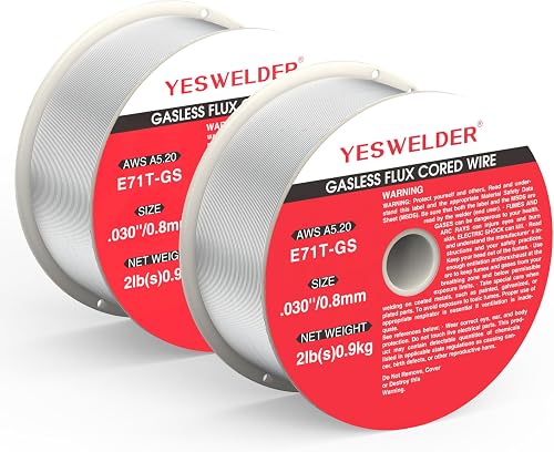 YESWELDER Hilo Animado Sin Gas 0,8mm 0,9kg 2 pk, Hilo de Soldar E71T-GS | Soldadura MIG sin gas, bobina FLUX autoprotegida, hilo tubular para acero al carbono