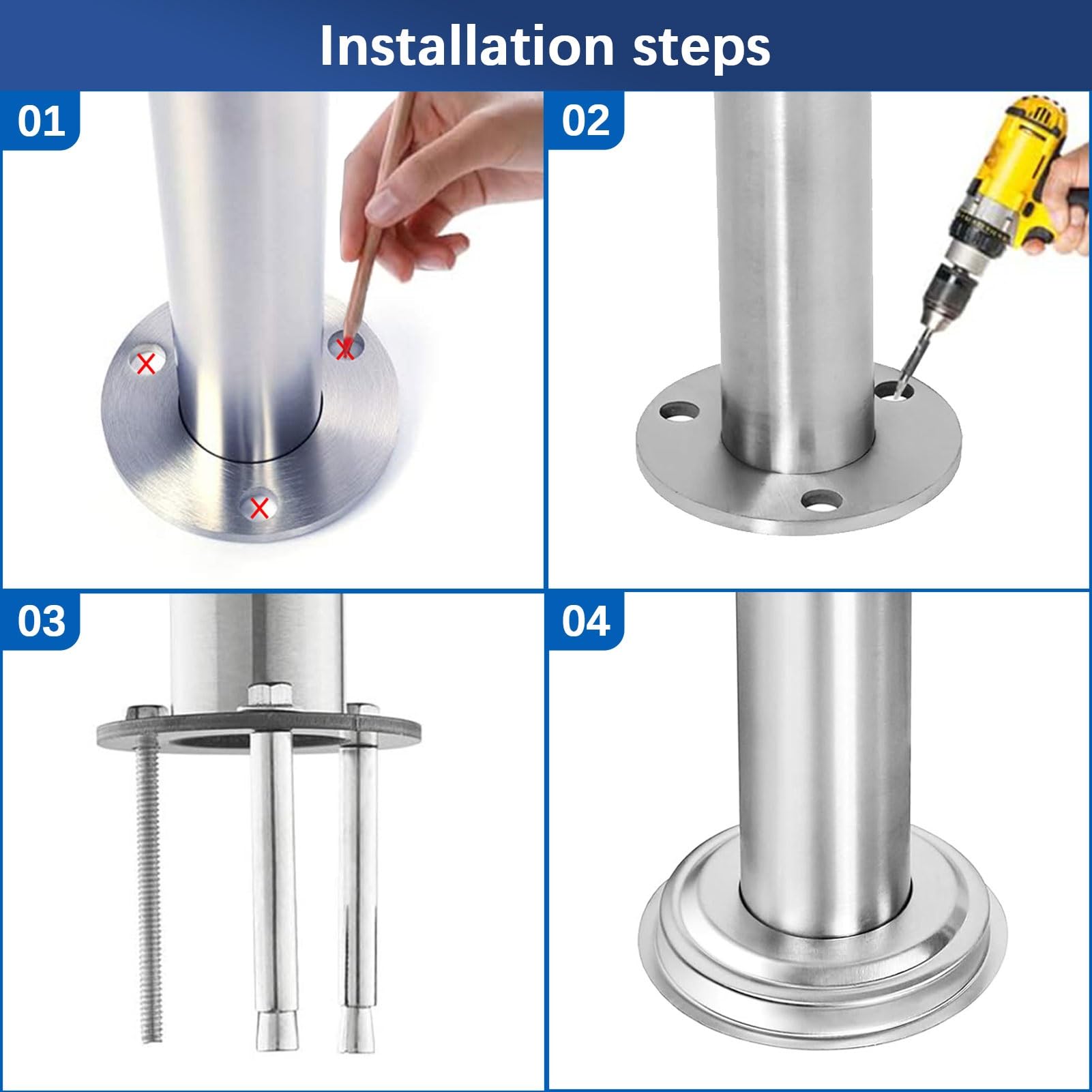 Barandilla de escalera para exteriores, barandilla de metal de acero inoxidable, pasamanos de transición flexible de 2 o 3 escalones para jardín, entrada de casa, pasamanos para escaleras de hormigón