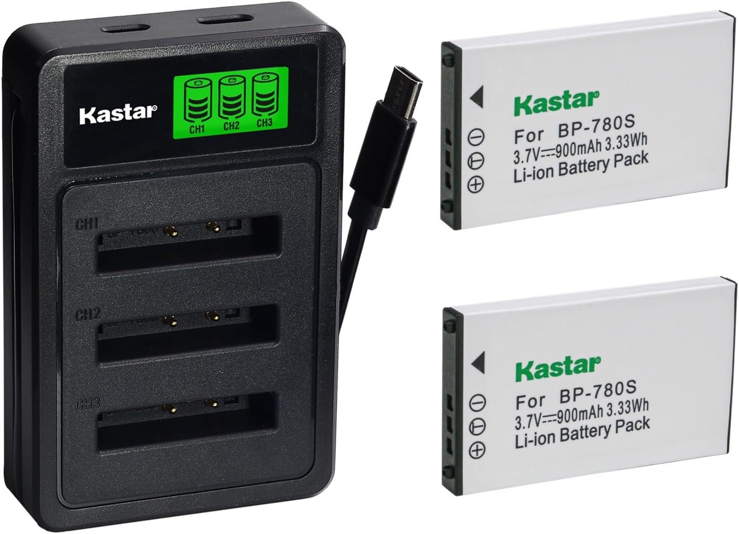 Kastar 2-Pack Battery with LZD3 USB Triple Charger Compatible with BP-780S, BP-780CS, CONTAX SL300R, SL300RT, Finecam SL300R, SL400R Cameras