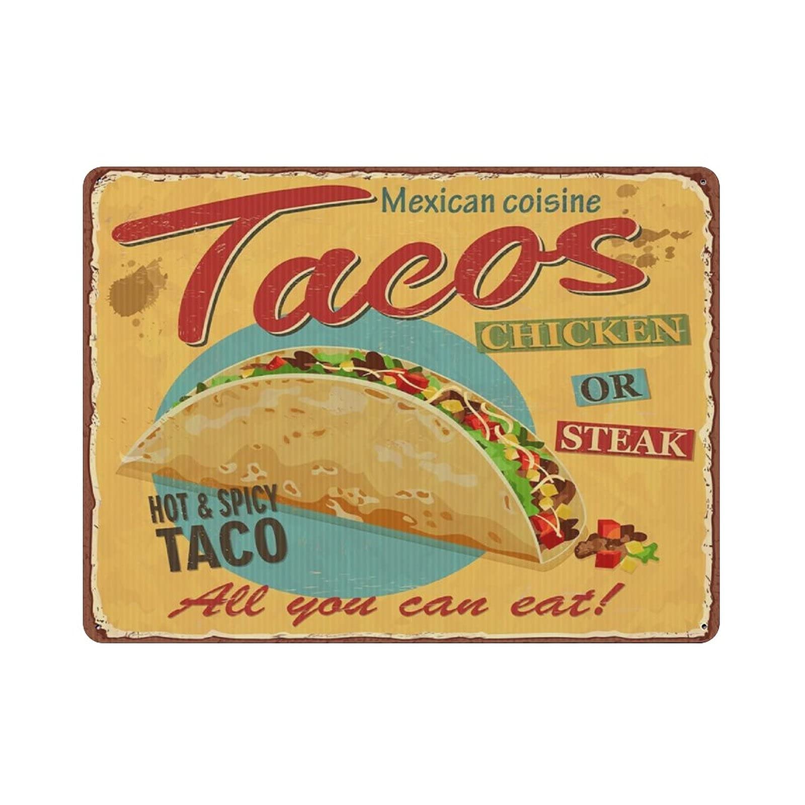 rayprint Metal Tin Sign Tacos Chicken Or Steak Vintage Tin Poster Metal Sign Wall Decoration Country Kitchen Home Garage Decor 12"x16"