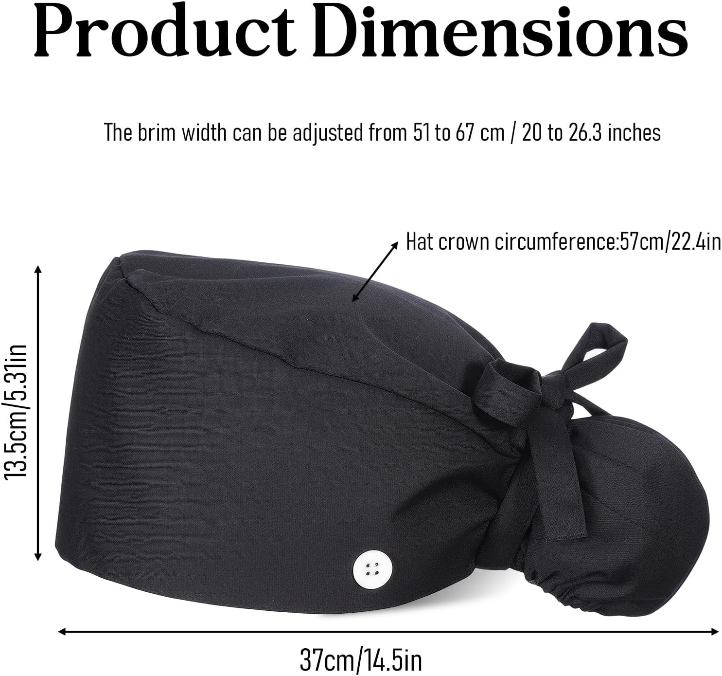 Large Satin Lined Scrub Cap, Adjustable Working Cap with Button, Long Hair Nurse Head Caps, Cotton Nurse Hat with Ponytail Pocket Elastic Tie Black - Image 2