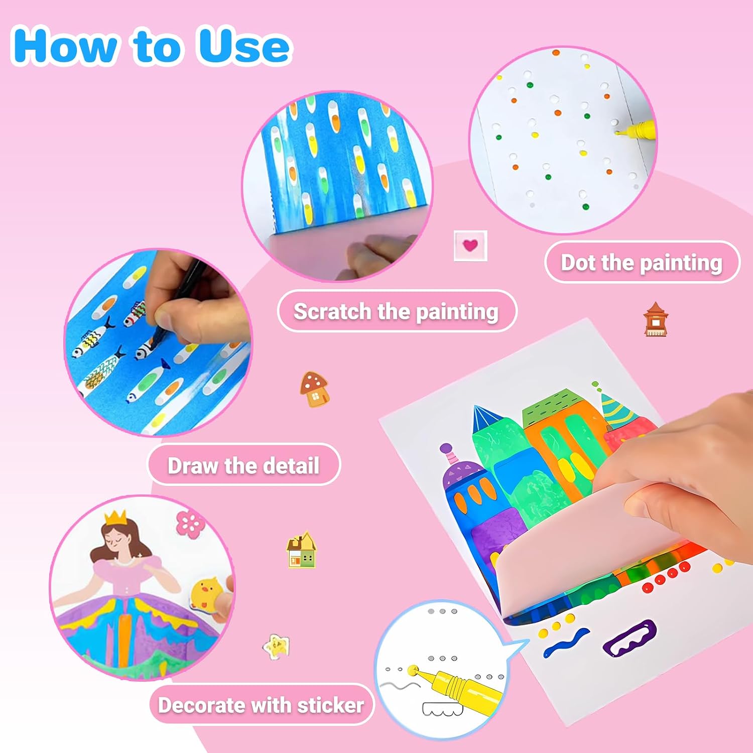 Magic Rainbow Scratch Art, Creative Squeegee Painting Kits, Rainbow Scratch Paper Art Set, DIY Postcards Scrath Art Party Favors Novelty Gifts for Girls Boys