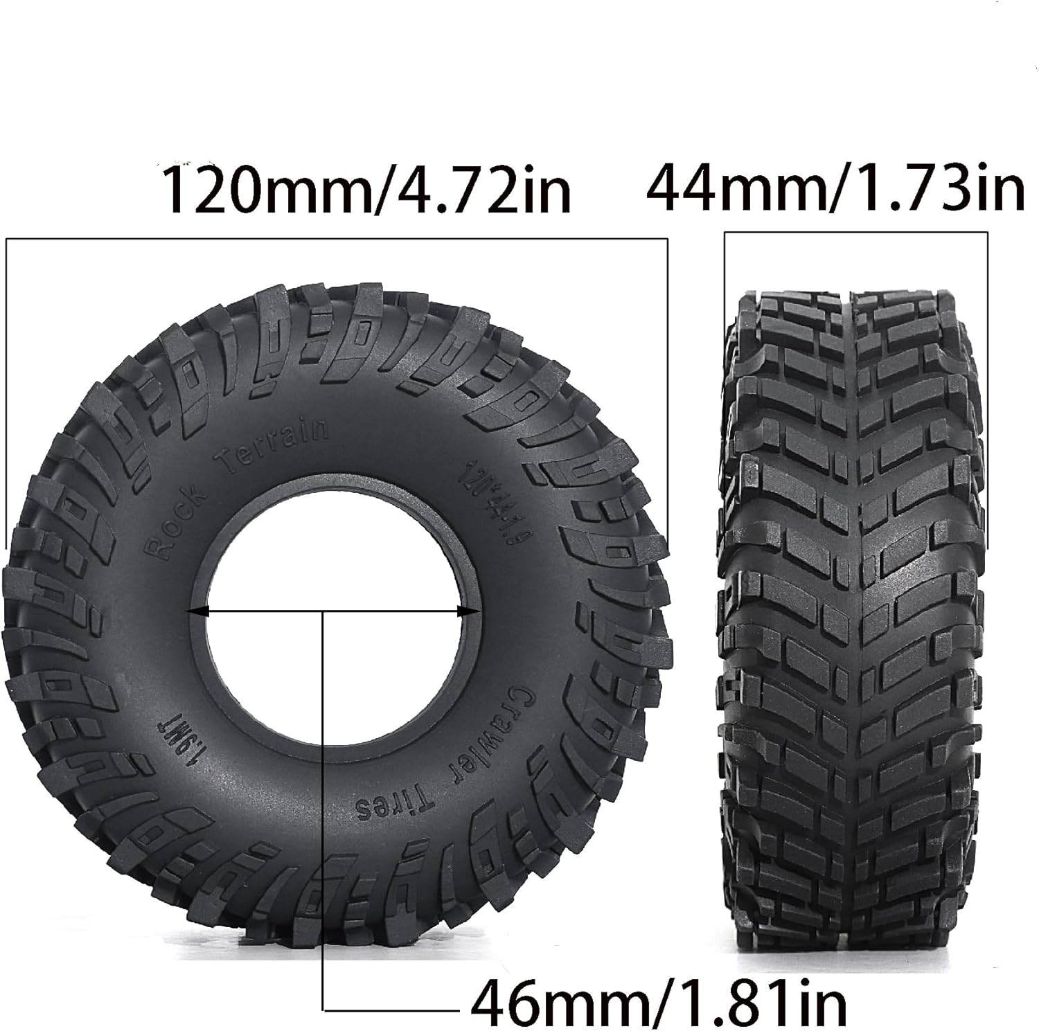 1.9 inch RC Crawler Tires OD 120mm All Terrain Soft Rubber Mud Tyres with Foam for 1/10 Rock Crawler Car Traxxas TRX4 Axial SCX10 III RC4WD D90 TF2 Gen8 RR10 1.9" Beadlock Wheels 4PCS