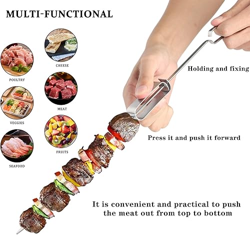 Miniatura 6 de Brochetas Kabob para asar brochetas de metal de 16 pulgadas con deslizador, pinchos reutilizables para barbacoa con bolsa de almacenamiento para