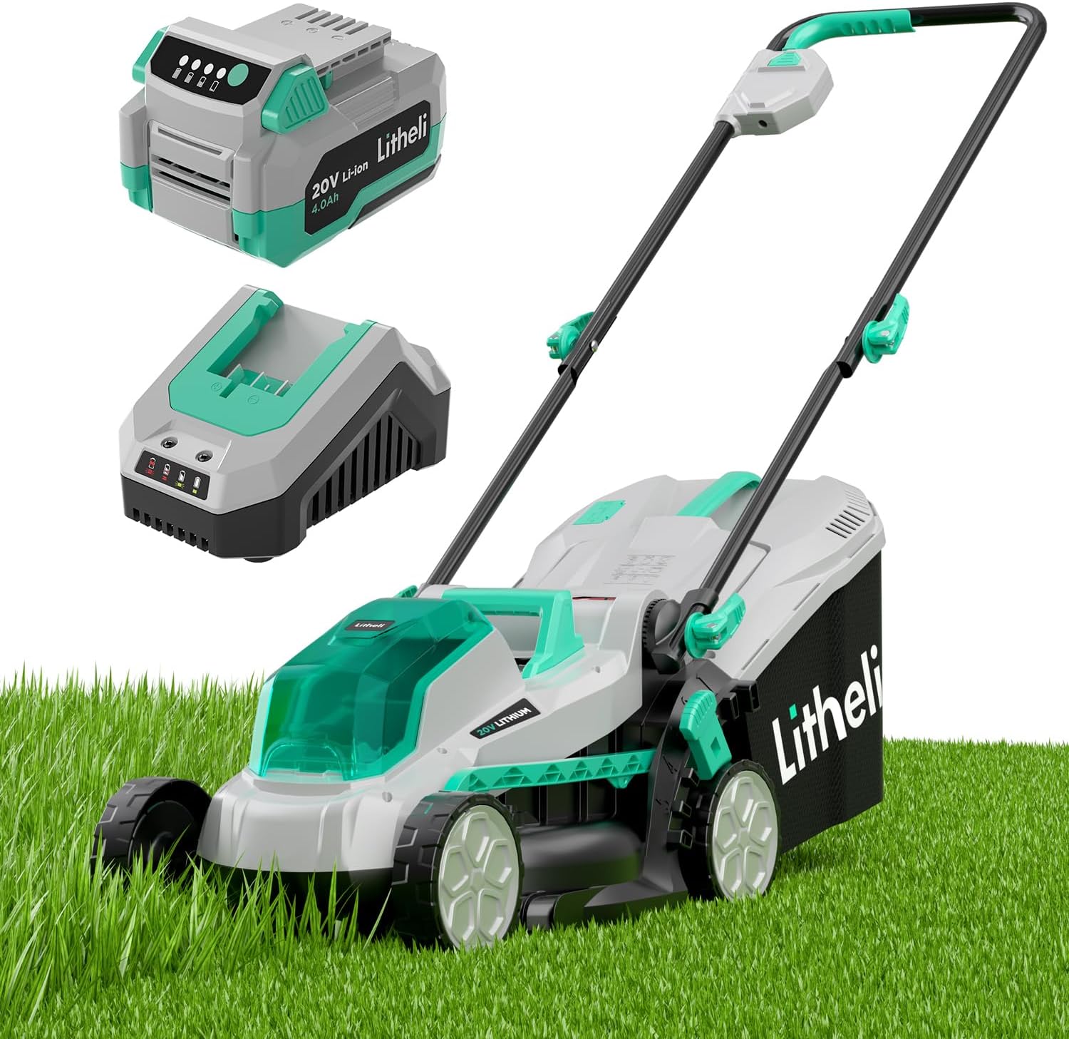 Litheli 20V Cordless Lawn Mower, Cordless Electric 13-Inch Brushless Lawn Mowerwith 4.0Ah Battery&Charger, for Garden, Yard and Farmwn