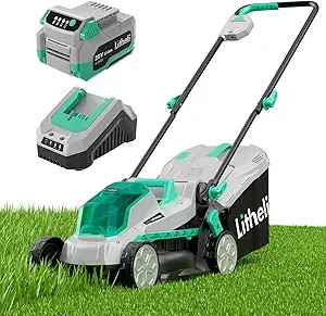 Litheli 20V 13" Cordless Lawn Mower, Electric Lawn Mowers for Garden, Yard and Farm, 5 Heights, with Brushless Motor, 4.0Ah Battery & Charger Included