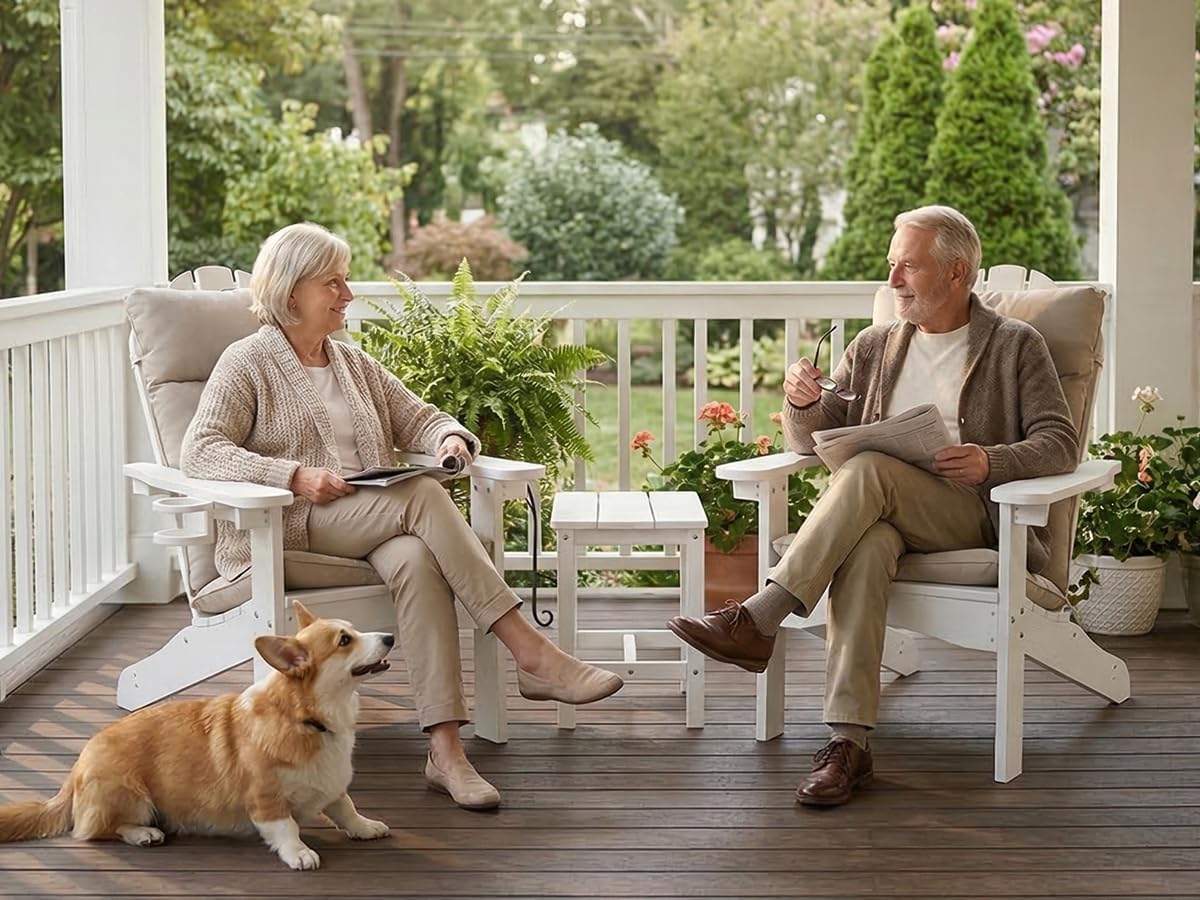 LUE BONA HDPS Adirondack Chairs Set of 4, Long-Lasting All-Season Outdoor Patio Chairs, Hidden Cup Holder, 350 LBS, Black