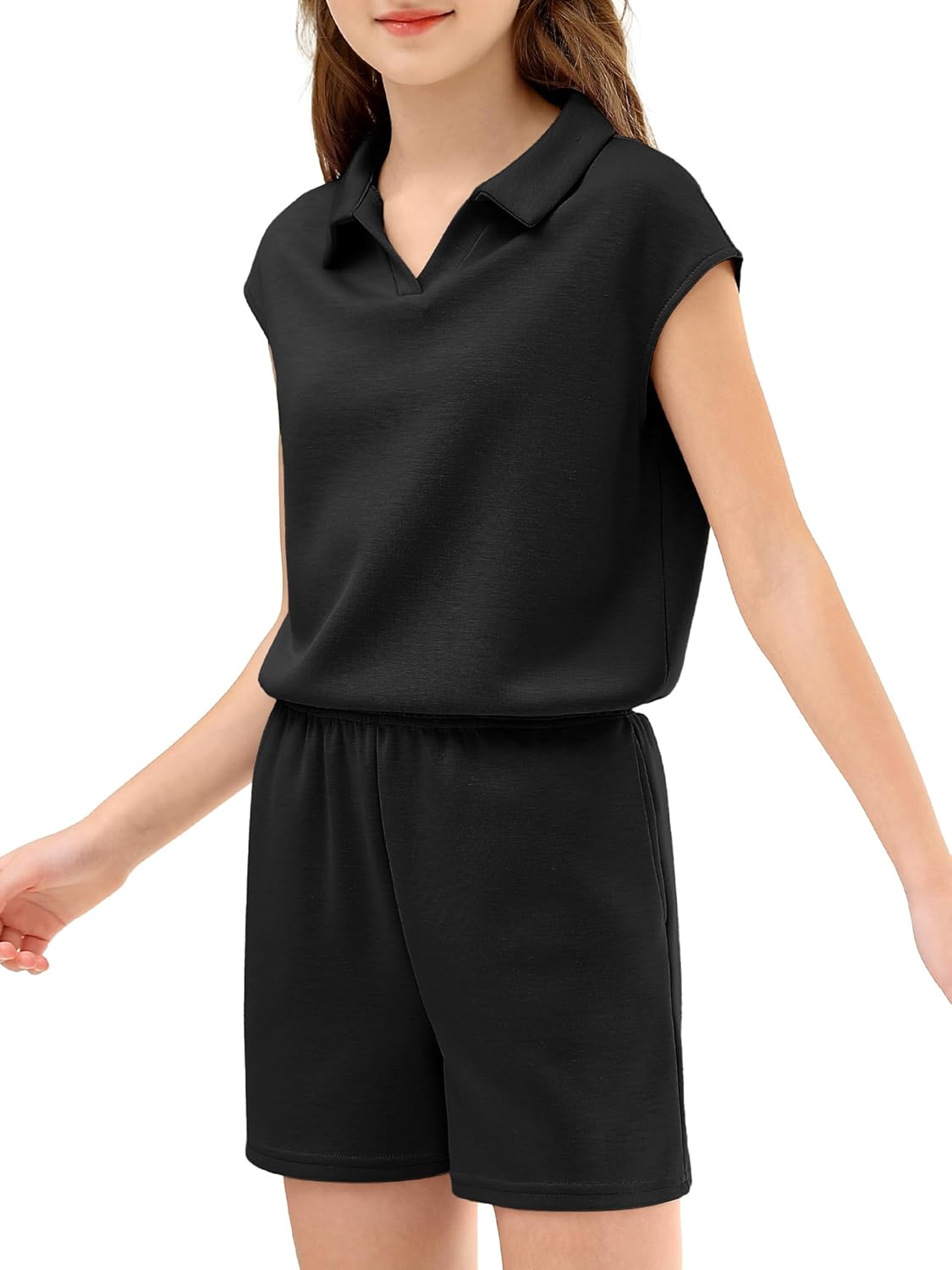 XMWEALTHY Girls Two Piece Set Casual Summer Outfits Cap Sleeve Tshirt and Drawstring Shorts with Pockets School Girls Clothes