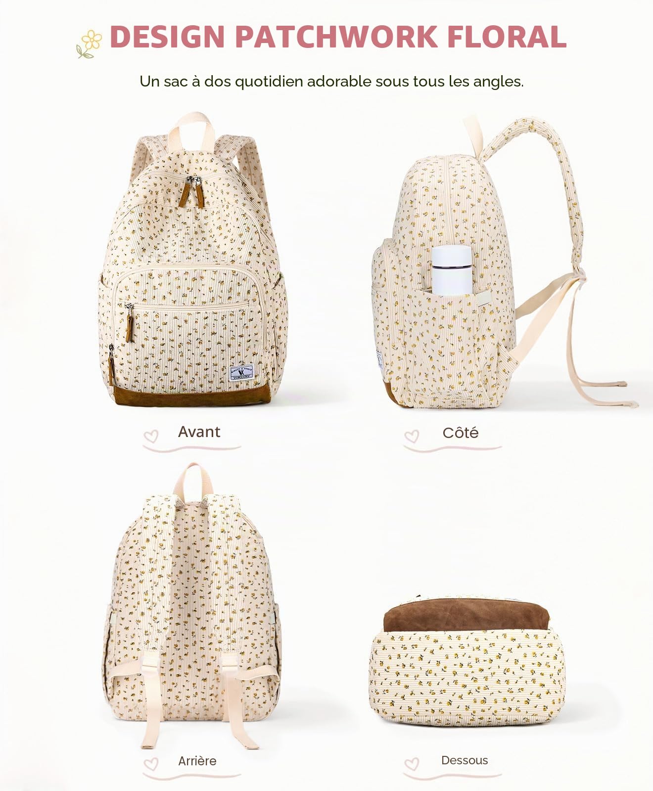 VX VONXURY Sac à dos d'école pour adolescents, Sac à dos léger en velours côtelé pour enfants Décontracté pour Hommes Femmes Collège Voyage