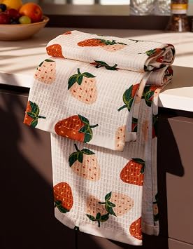 Miss Adola 370GSM Cotton Waffle Kitchen Towels, Strawberry