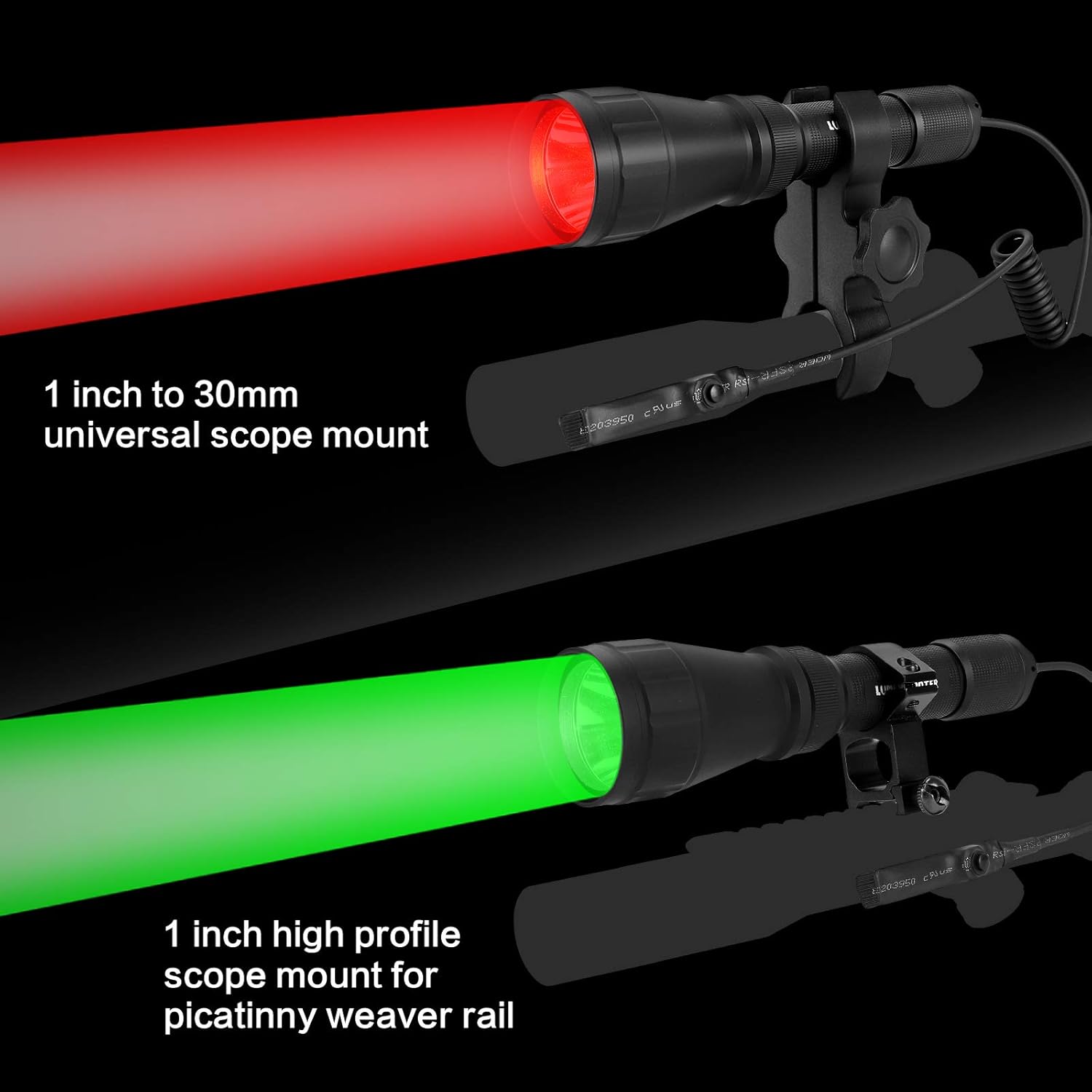 LS350 Predator Light Kit, Red Green White Amber Hunting Flashlight with Scope Rail Mount, Max. 10 Hours Rechargeable Batteries for Hog Coyote Coon Varmint Rabbit Night Hunting