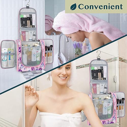Miniatura 6 de PAVILIA Bolsa de aseo extragrande para mujeres y hombres, organizador de cosméticos colgante, bolsa de maquillaje resistente al agua para