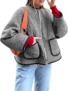 Yousify Women's Quilted Lightweight Jackets 2026 Trendy Winter Coats Plaid Cropped Jacket