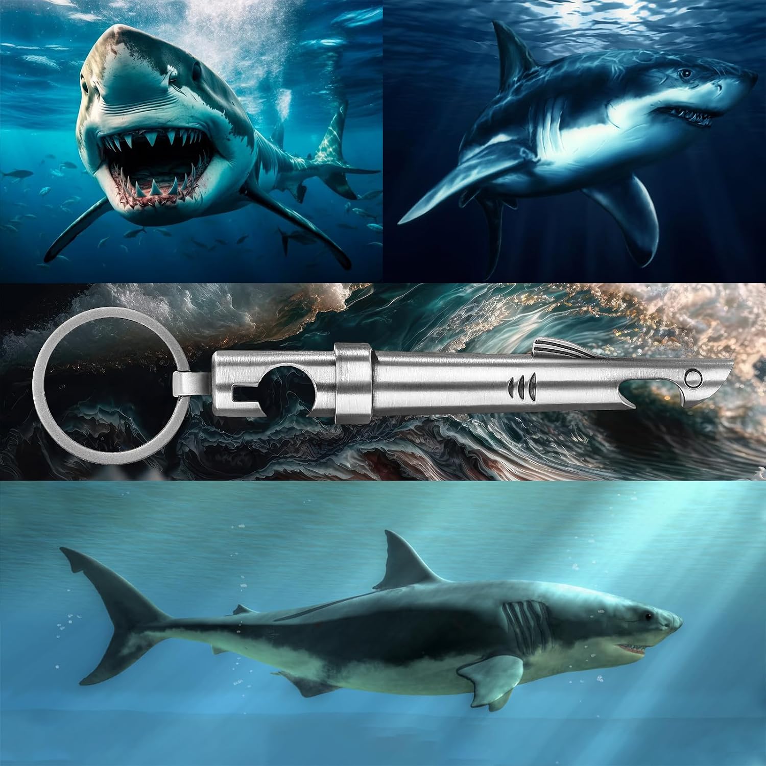 LKKCHER 2-in-1 Shark Bottle Opener, Novelty Keychain Corkscrew Wine Opener, Beer Bottle Opener, Wine & Beer Gifts for Men, Father's Day Gifts, Christmas Gifts, Birthday Gifts, Dark Silver