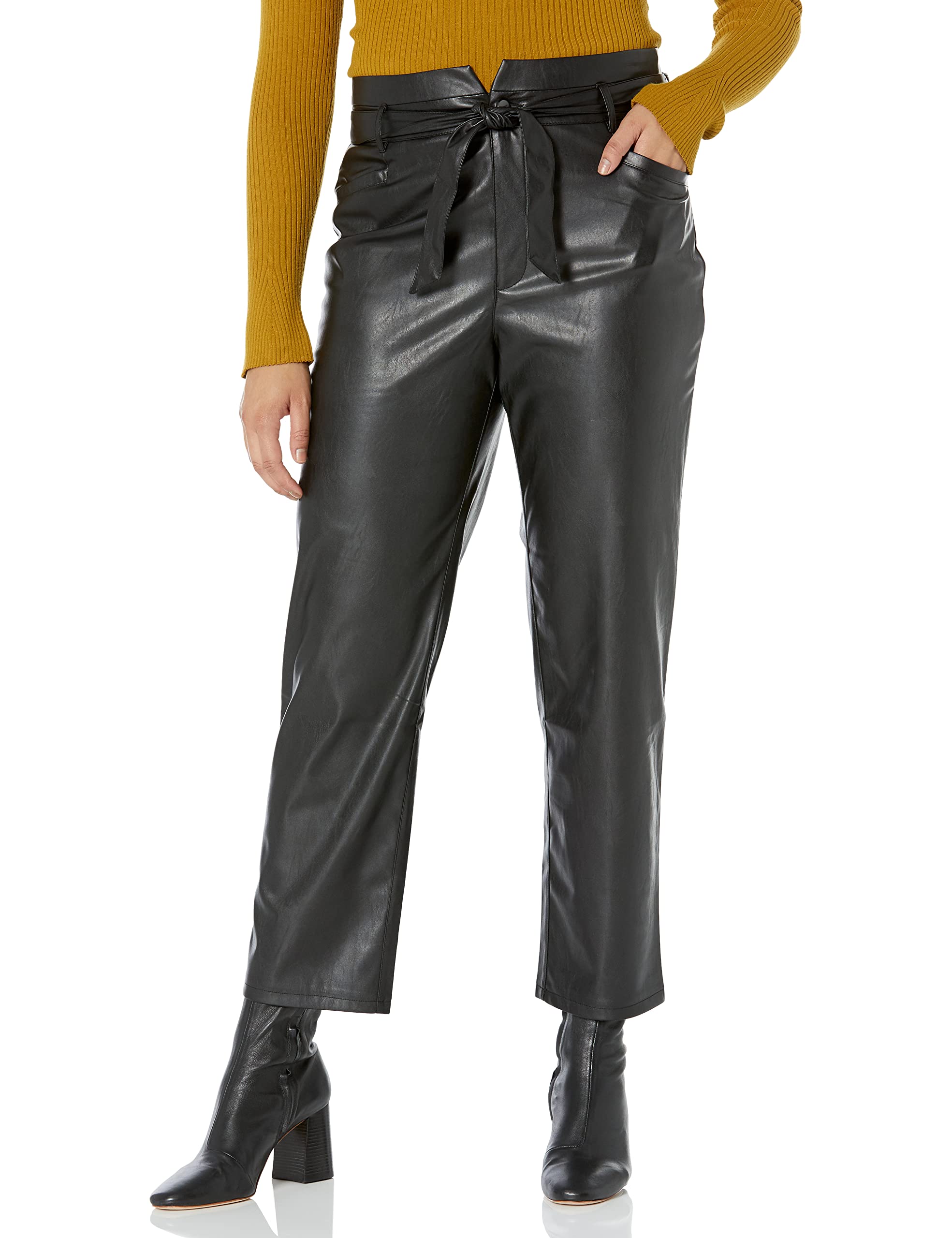 PAIGE Womens Kinda Pant Vegan Leather High Rise Ankle Length in Black