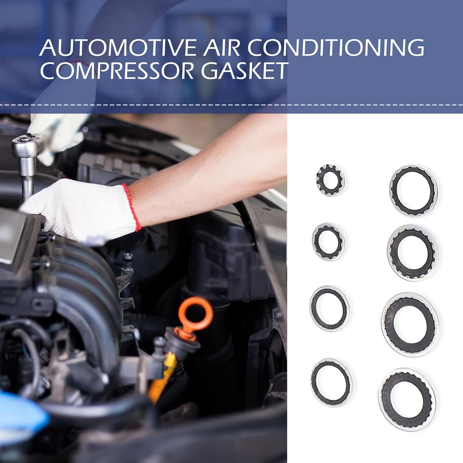 30 PCS Car A/C Gaskets, 6 Sizes A/C System Compressor Port Seal Washer Assortment Set, Rust-Proof Self-Centered Bonded Cooling Pump Repair O-Ring Kit, Universal for Fixing Accessory (Black)