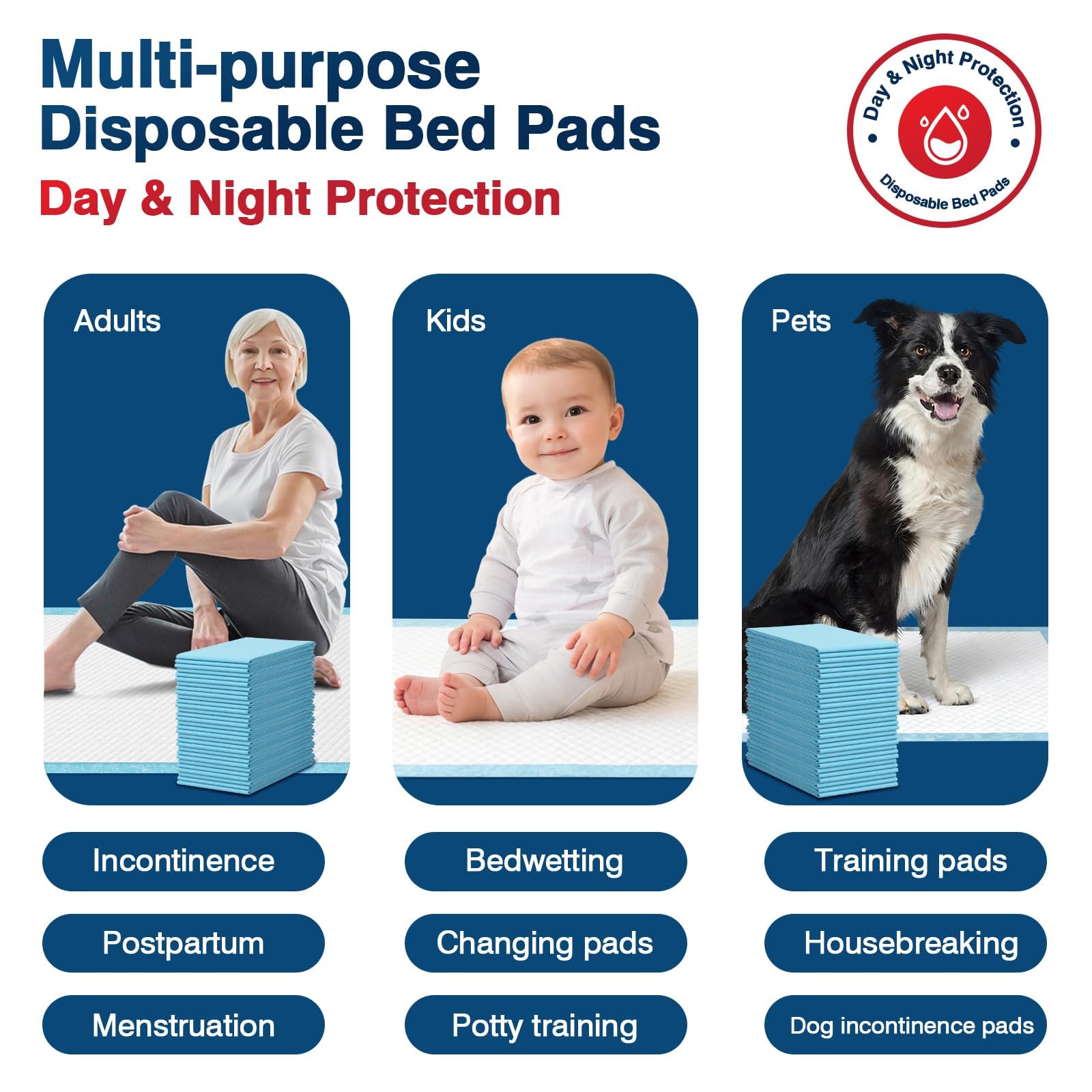 BIGGMED Almohadillas de cama desechables resistentes al desgarro de 30 x 36 pulgadas, 50 unidades, almohadillas absorbentes Chux más gruesas para incontinencia, almohadillas para orina para adultos