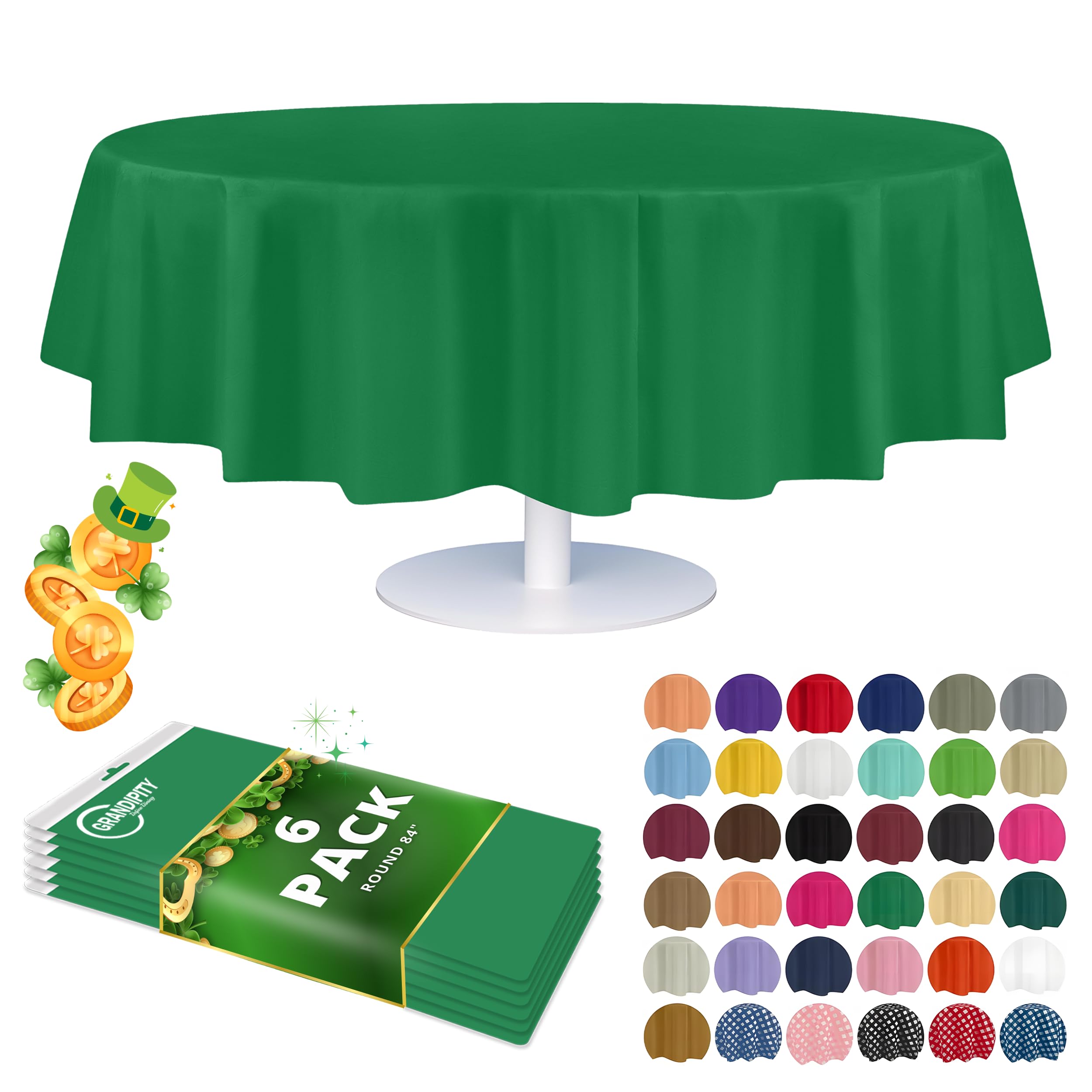 Grandipity Green Plastic Table Cloth Disposable (6 Pk) 84in Round Tablecloth Premium Party Table Cloths Disposable - Perfect Table Cloth Round Cover