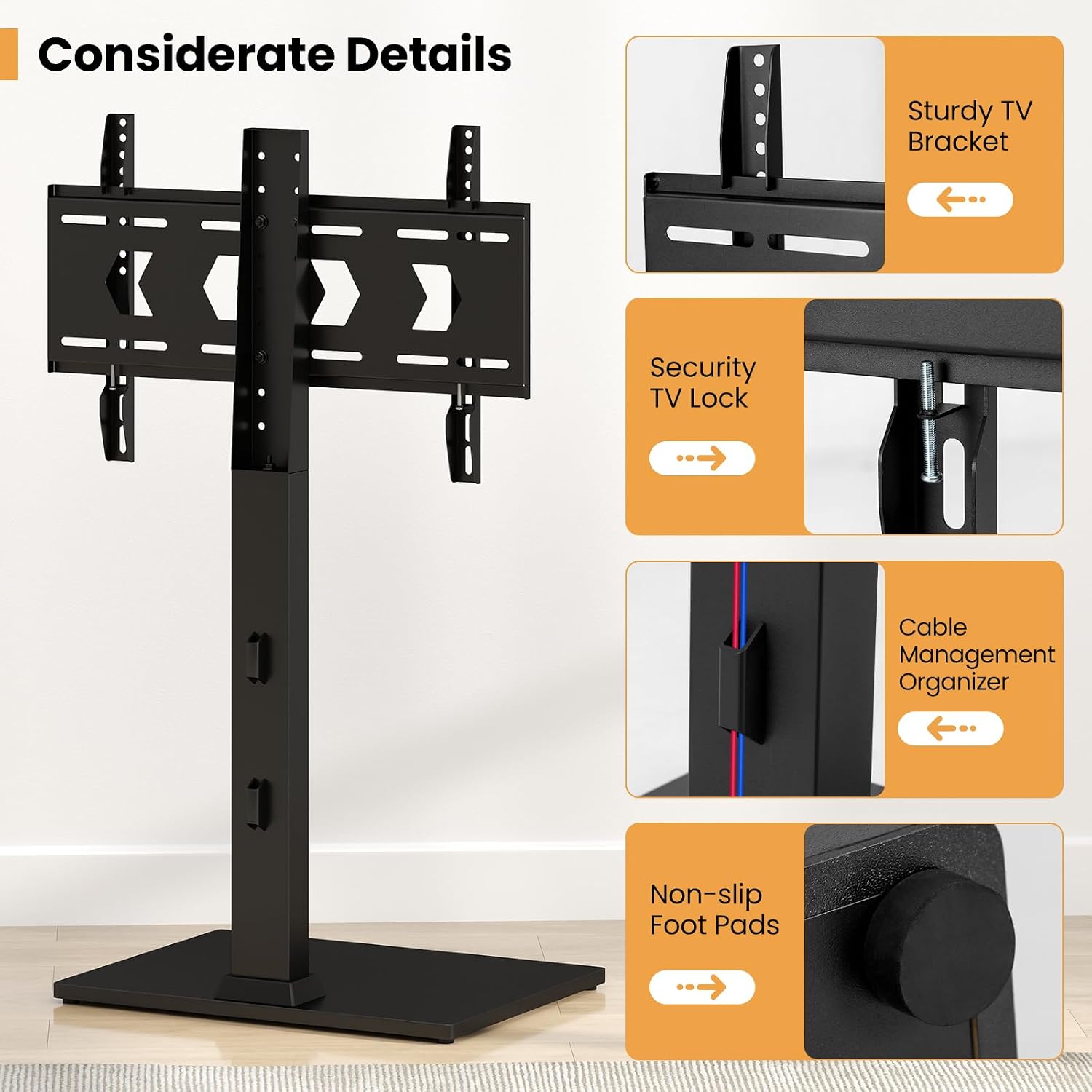 Goplus Universal TV Stand Table Top for 32-70 Inch TVs up to 110 lbs, Height Adjustable TV Mount Stand/Base with AV Shelf, for Living Room, Bedroom, Office, Max VESA 600 x 400 mm, Black