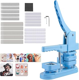 VEVOR Button Maker Machine, 1.97 x 1.97 in Square, Plastic Pin Maker with Tinplate Front Shells, Plastic Back Covers, Magnetic Backings and Transparent Films, Ergonomic Handle, for DIY Badges, Blue