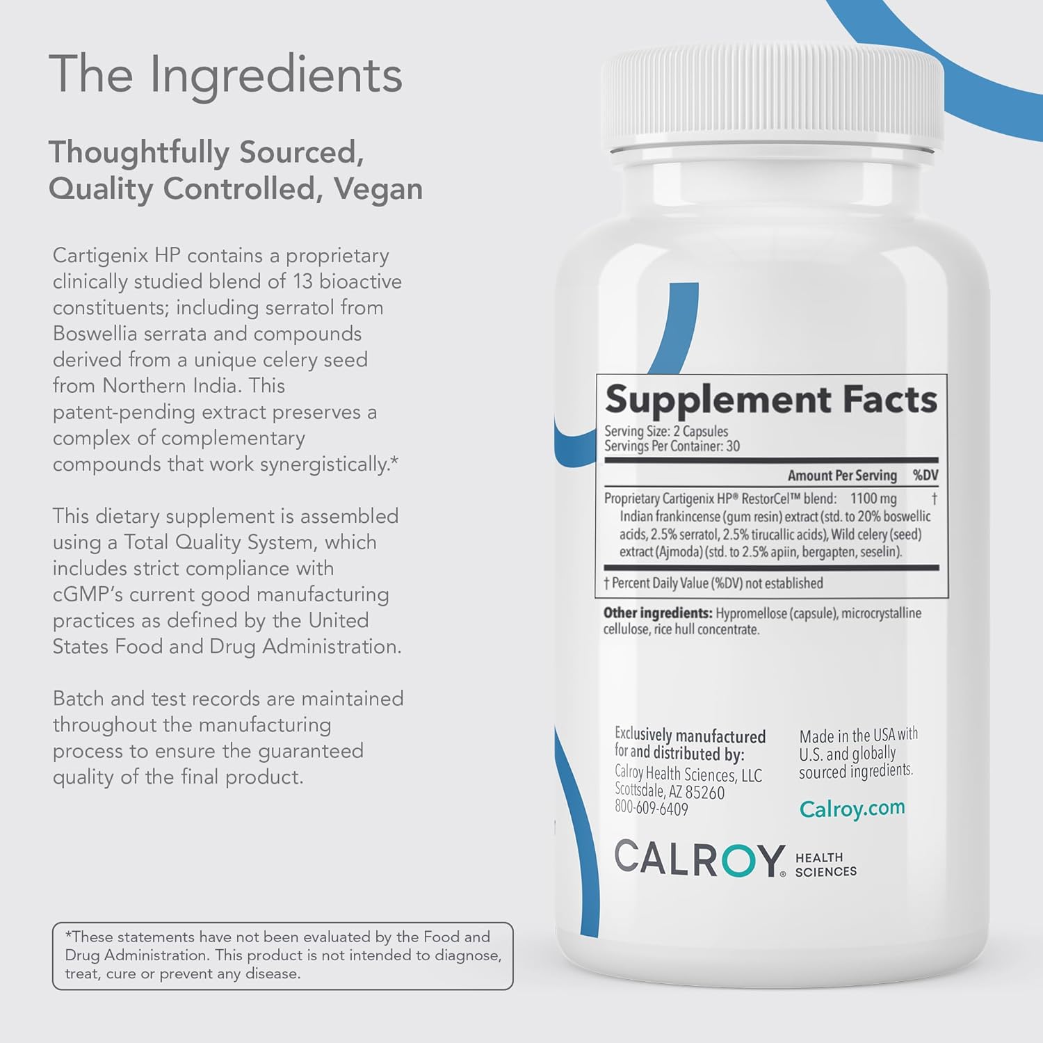 Calroy Cartigenix HP Joint & Cartilage Support Supplement - for Men and Women - Supports Flexibility, Mobility & Comfort – 60 Vegan Capsules