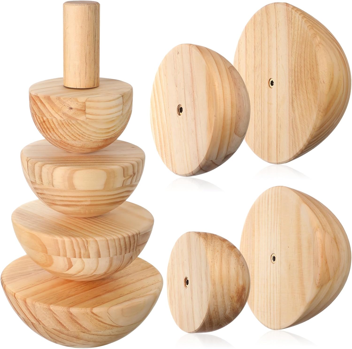 Doublefill 4 Pack Pottery Molds Plaster Molds Wood Pottery Tools with Handle for Ceramic Top Forms DIY Bowls Plate Dish Slump Press Art Making(Hemispherical,3.5'' 4.5'' 5.5'' 6.5'' Thickness 2.5'')