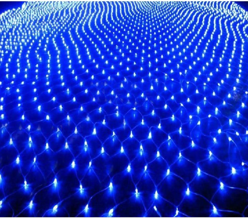 Fully Waterproof Low Safe Voltage Fairy Net Lights 9.8X6.6 feet (3M X 2M)+10M Cable 320 LED Blue with 8 Light Effects Functions Memory, 8H Timer