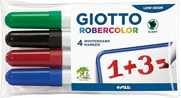 GIOTTO Robercolor Whiteboard Markers, 4 x Assorted Colours, Chisel Tip, Ideal for Children and Schools