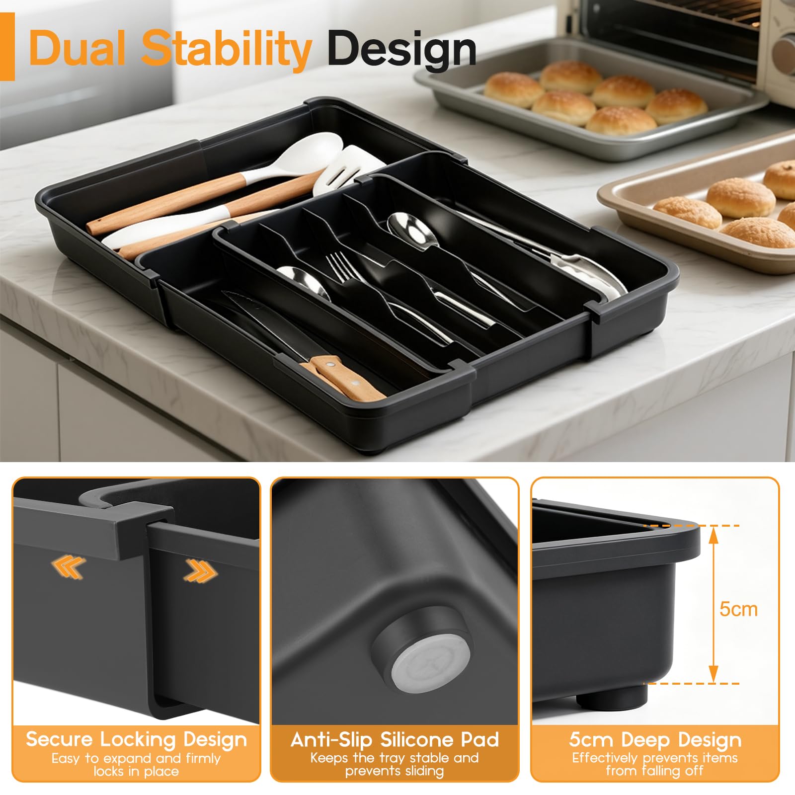 Euqvunn Portaposate da Cassetto Multidirezionale Estendibile, Porta Posate Cucina Cassetto con 4-7 Compartimenti, Ideale per il Rinnovo di Posate e Utensili da Cucina nel Cassetto